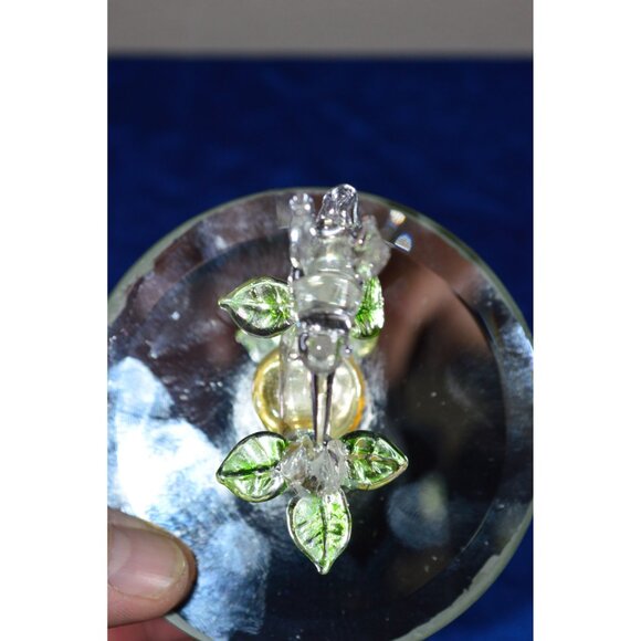 Vintage Clear Glass Hummingbird Mirrored Music Rotating Box Green Leaves READ - Picture 2 of 13